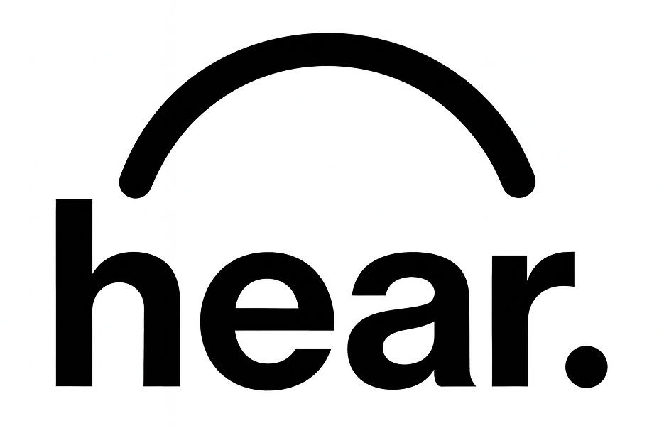 hear. Limited logo showing black text "hear." with a friendly arc above